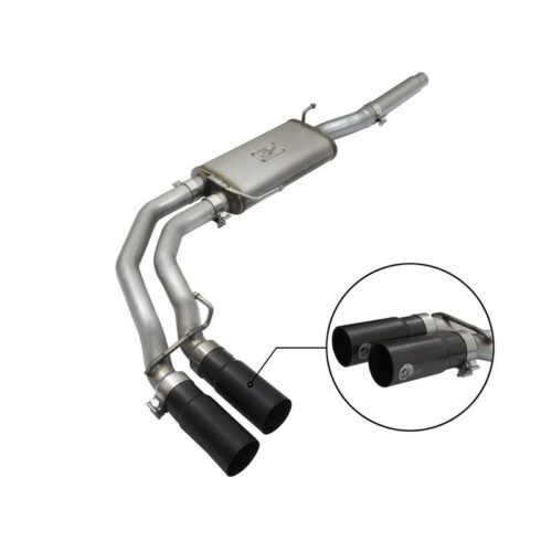 aFe Rebel Series 3in to 2-1/2in Stainless Steel Cat-Back Exhaust System w/Black – 49-43079-B