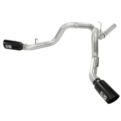 aFe Large Bore-HD 4in 409 Stainless Steel DPF-Back Exhaust System w/Black Tip GM – 49-44043-B