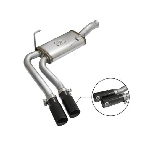 aFe Rebel Series 3in to 2-1/2in Stainless Steel Cat-Back Exhaust System w/Black – 49-44070-B